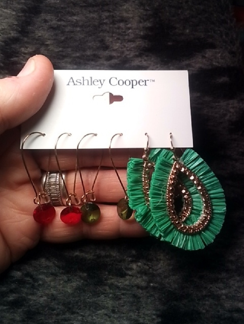 Ashley Cooper Green Raffia Teardrop Earrings with Gold Accents